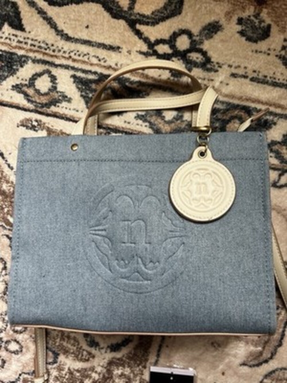 Nanette Lepore Blue Denim Gold Chain Crossbody Bag Organizer Purse Party